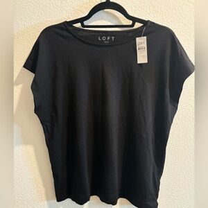 LOFT | Wide Neck Short Sleeve T-Shirt | Black | Medium